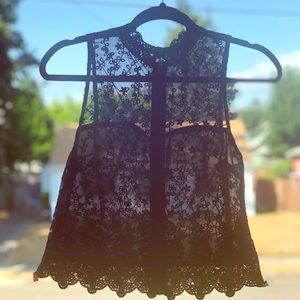 Forever 21 Black Lace Crop Top Lacey Embroidered